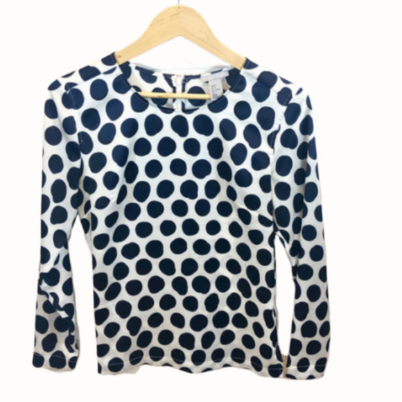H&M Tops - H&M Long Sleeve White & Navy Polka Dot Blouse - 8